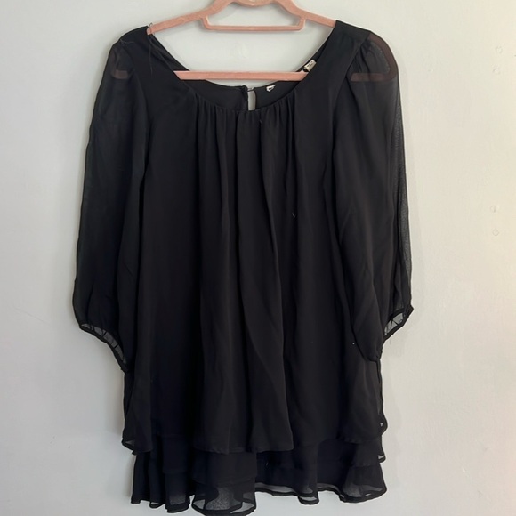 Anthropologie Black Layered Flowy Blouse - Picture 2 of 4